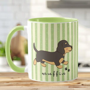 Tasse Illustration Dachshund Rayure Verte
