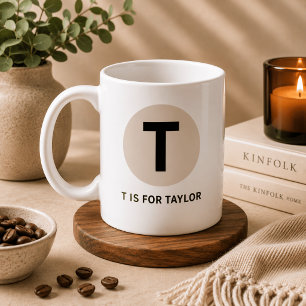 Tasse initiale moderne – Design « T comme [Nom] »