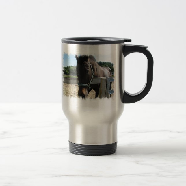 Tasse inoxydable de voyage de baie de cheval foncé (Droit)