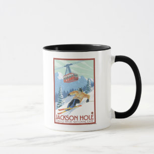 Tasse Jackson Hole, skieur du Wyoming et tram