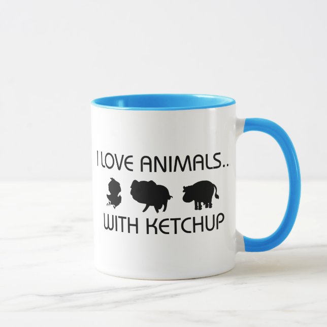 Tasse J'aime des animaux avec le ketchup (Droite)