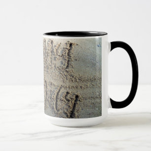 Tasse J'aime ma famille, sable écrire une citation d'amo