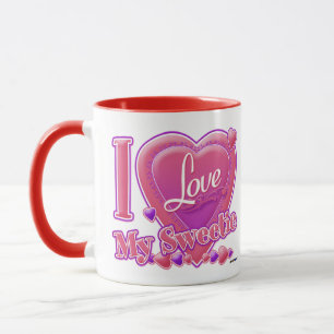 Tasse J'aime mon rose de bonbon/pourpre - coeur