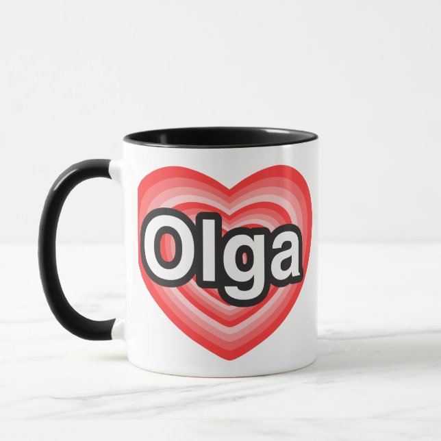 Tasse J'aime Olga. Je t'aime Olga. Coeur (Gauche)