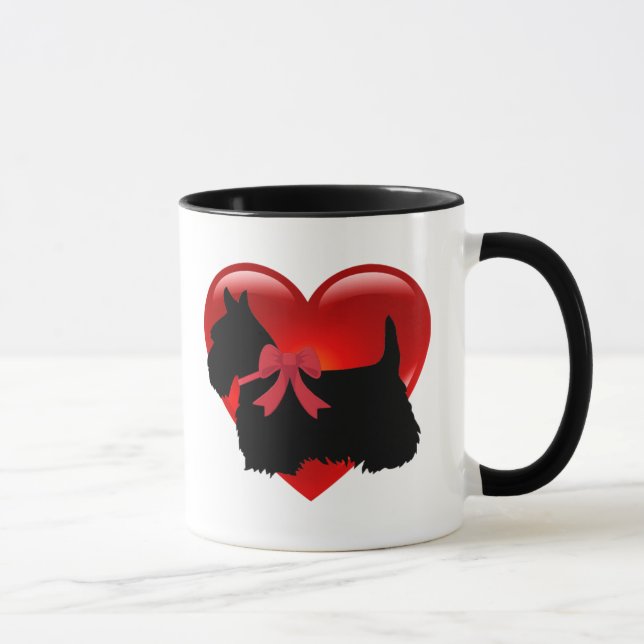Tasse J'aime, Scottish Terrier, grand coeur rouge (Droite)