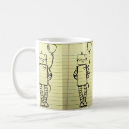 Tasse jaune de croquis de robot de bloc - notes