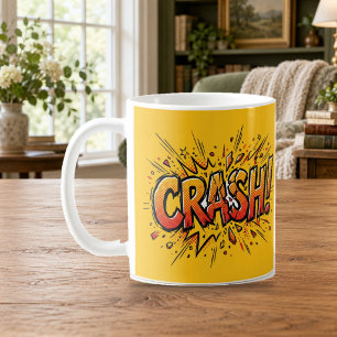 Tasse jaune en pop art de bande dessinée CRASH
