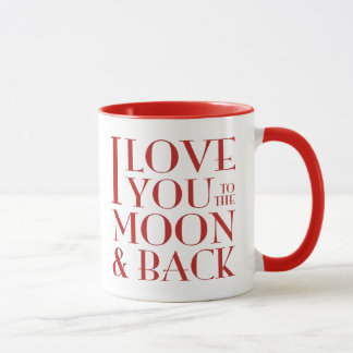 Tasse Je t'aime au rouge de lune et de dos sur le blanc