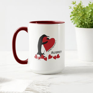 Tasse Je t'aime plus ! Pingouin et café au cœur rouge