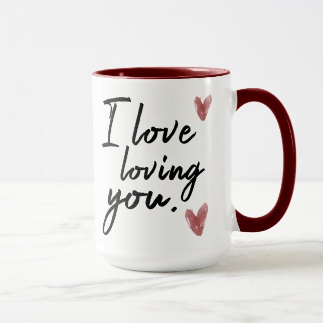 Tasse "Je t'aime" Typographie avec Coeurs (Droite)