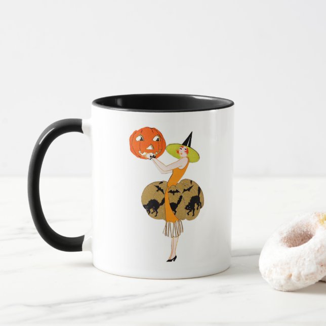 Tasse Jeune fille des années folles avec Jack-o-Lantern (Avec donut)