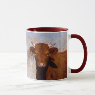 Tasse Jeunes bétail rouges mignons de vache avec des