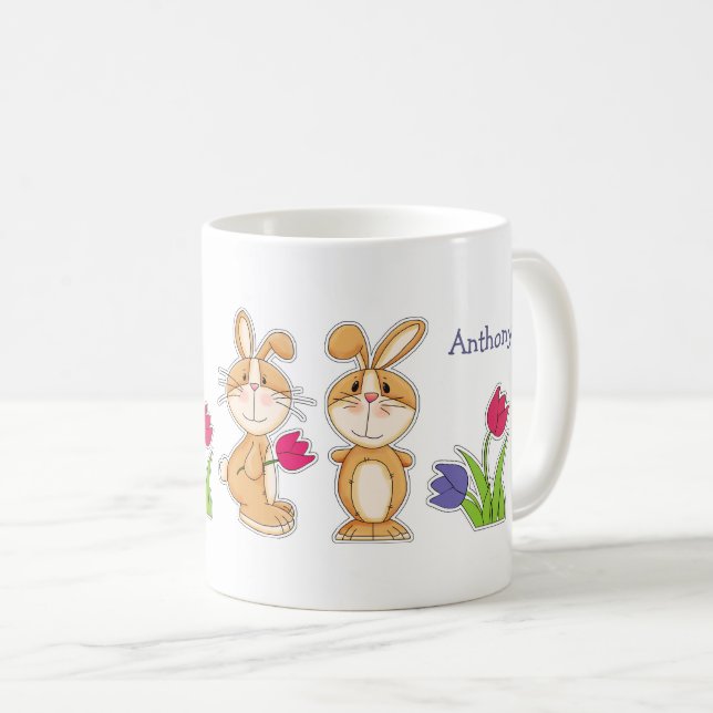 Tasse Joli Bunnies Pâques Nom personnalisé Cadeau Pâques (Devant droit)
