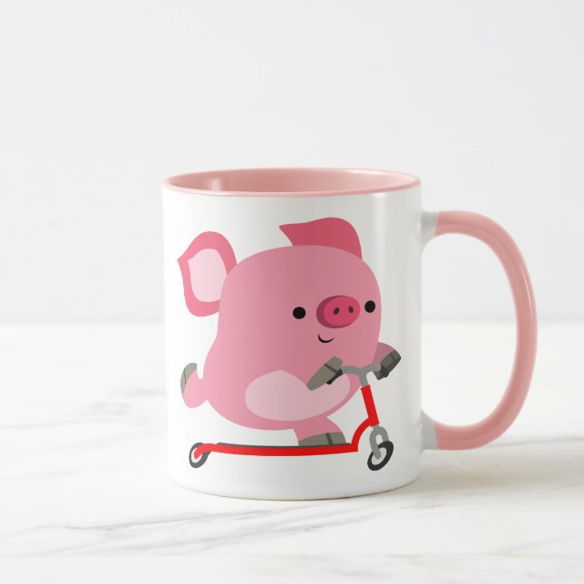 Tasse Joli Scooter équitation Cartoon Cochon (Droite)