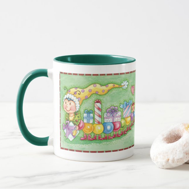 Tasse Joli train chenille de Noël avec des cadeaux (Avec donut)