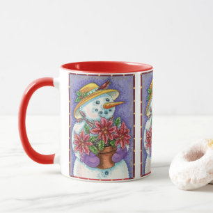 Tasse Jolie fille de Noël Snowman avec Poinsettia