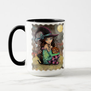 Tasse Jolie sorcière d'Halloween avec chat noir