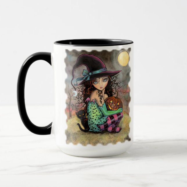 Tasse Jolie sorcière d'Halloween avec chat noir (Gauche)