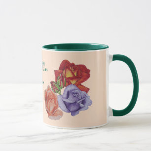 Tasse jolies fleurs roses rouges et bourgeons roses fleu