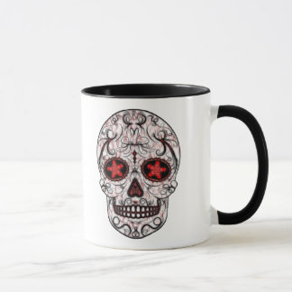 Tasse Jour de la fractale rouge et noire morte de crâne