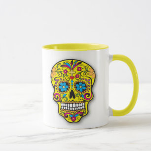 Tasse Jour mexicain jaune lumineux de crâne de sucre de