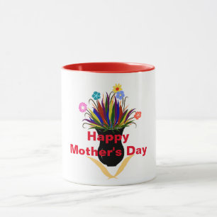 Tasse Joyeuse Fête des Mères Jolies Fleurs Vase Noir