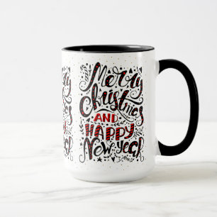 Tasse Joyeux Noël Noir & Rouge Élégante Typographie