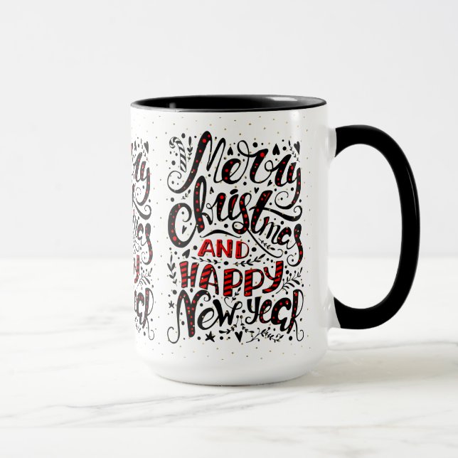 Tasse Joyeux Noël Noir & Rouge Élégante Typographie (Droite)