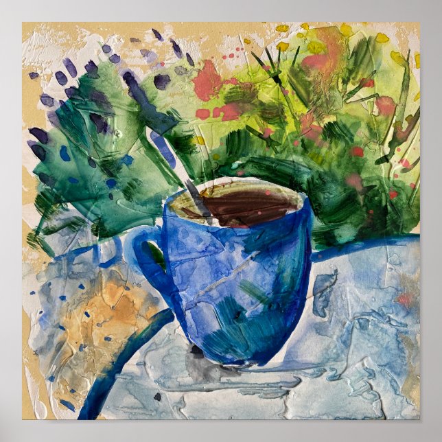 Tasse Kaffee, moderne Malerei, Färbung Poster (Vorne)