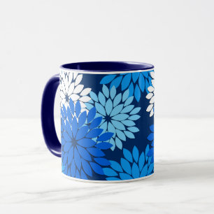 Tasse Kimono floral moderne Imprimer, bleu, aqua et mari