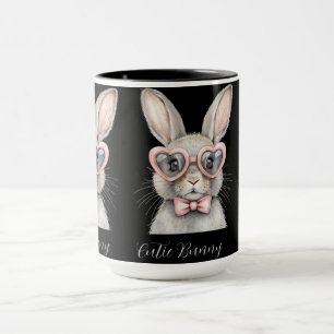 Tasse Lapin aux Lunettes en Forme de Cœur Café A