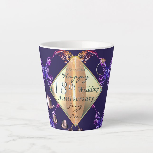 Tasse Latte 18e anniversaire de Mariage Porcelain Cat's Eye &  (Devant)