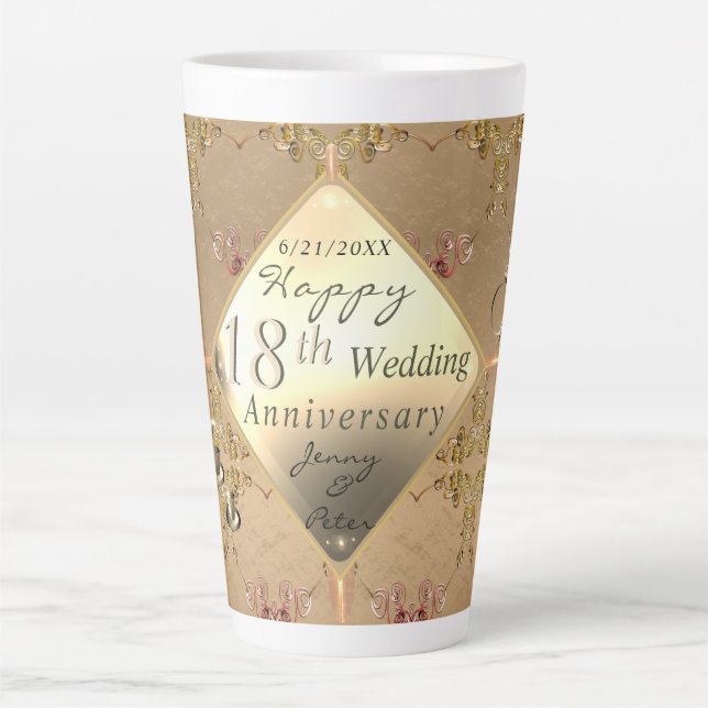 Tasse Latte 18e anniversaire du Mariage oculaire du chat (Devant)