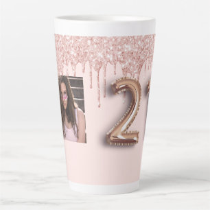 Tasse Latte 21e anniversaire rose or gouttes photo
