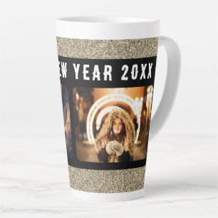 Tasse Latte 2 Photo Collage Gold Parties scintillant Bonne ann