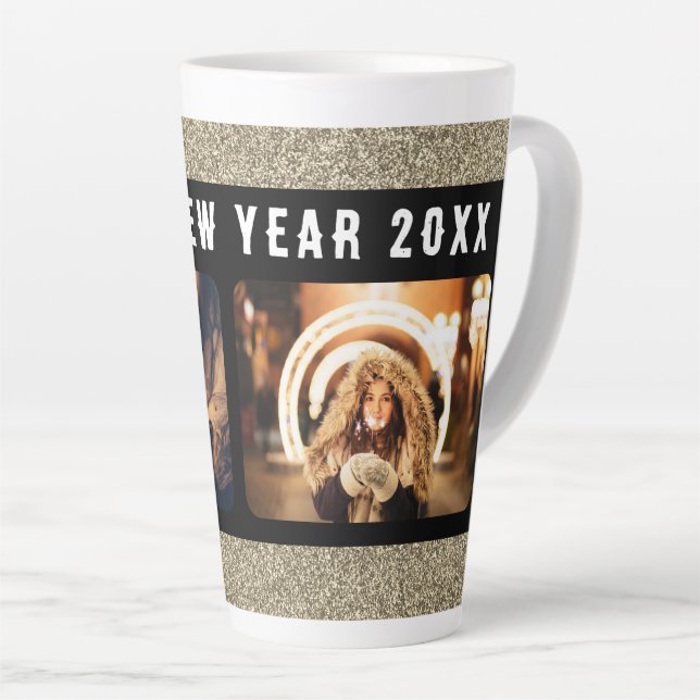 Tasse Latte 2 Photo Collage Gold Parties scintillant Bonne ann (Angle droit)