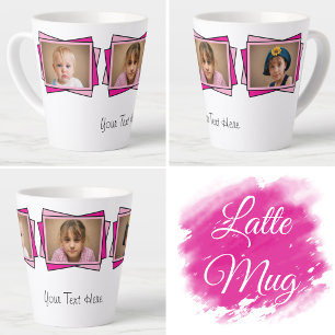 Tasse Latte 3 photo ajoutez votre texte rose