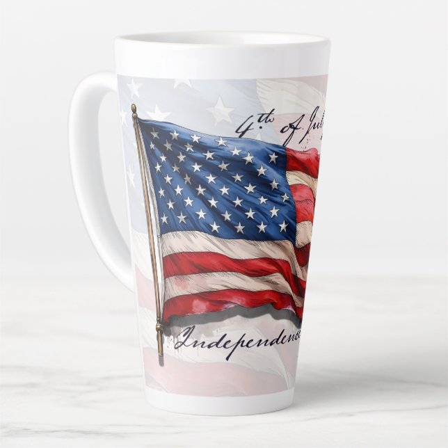 Tasse Latte 4 juillet – Célébrez avec le drapeau américain (Angle gauche)