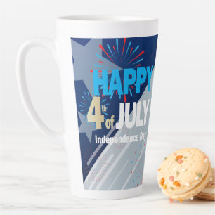 Tasse Latte 4 juillet États-Unis Drapeau Coeur Drapeau Feu d'a
