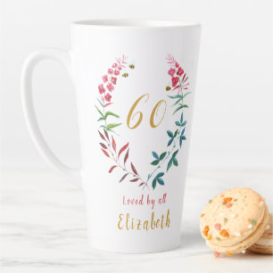Tasse Latte 60e anniversaire Fille personnalisée Florale Femin