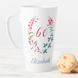 Tasse Latte 60e anniversaire Personnalisé rose floral féminin