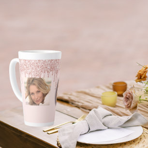 Tasse Latte 60th birthday photo rose gold glitter pink balloon