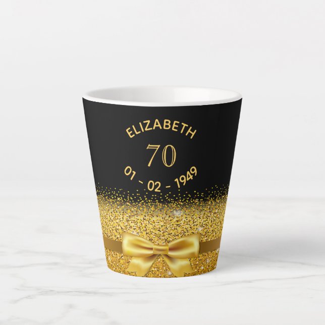 Tasse Latte 70e anniversaire arc en or noir (Devant)