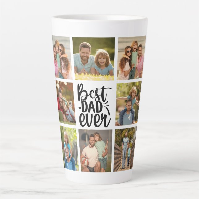 Tasse Latte 8 Collage photo Meilleur papa jamais (Devant)