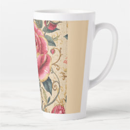 Tasse Latte A Beautiful Shocking Pink Rose, Gold, Luxurious