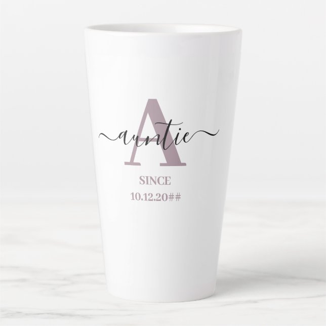 Tasse Latte A est pour Tante Elegant Script Monogram Mauve (Devant)