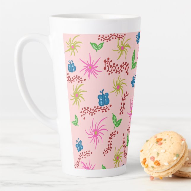 Tasse Latte Abstrait Floral Mandala Motif Design rouge (En situation)