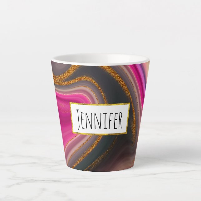 Tasse Latte Abstrait rose et noir avec perruques d'or (Devant)