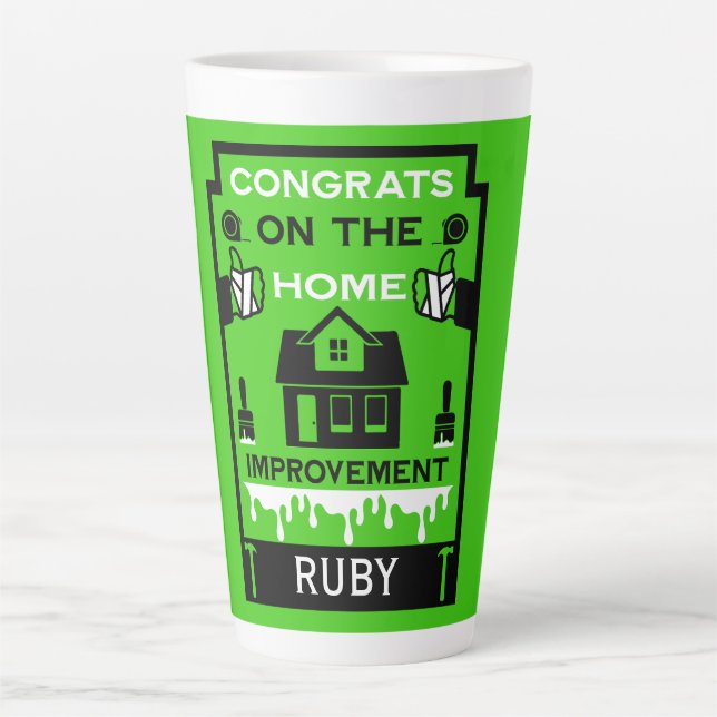 Tasse Latte Accueil Amélioration Félicitations (Devant)