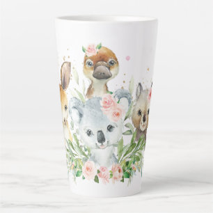 Tasse Latte Adorable Animaux australiens rose Floral Koala 
